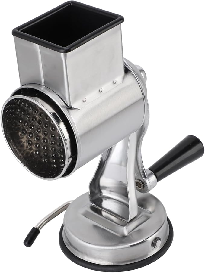 Manual Cheese Grater Stainless Steel Kitchen Hand Crank Grinder with 5 Interchangeable Blades and Handle for Vegetable Nut Potato (Silver)