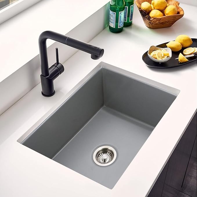 Houzer PTU-2800 BL Platus Fireclay Undermount 26" Single Bowl Kitchen Sink, Black