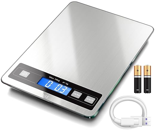 hito Food Scale 33lb Digital Kitchen Scale Rechargeable Waterproof Weight Grams and oz 1g/0.1oz Precise, for Weight Loss, Cooking and Baking, Ash Silver