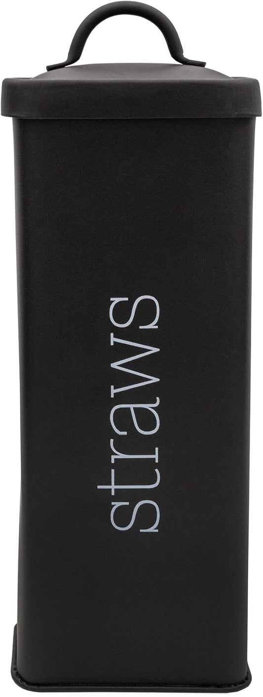 AuldHome Design Farmhouse Enamelware Straw Holder (Black); Retro Metal Straw Storage Canister