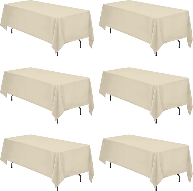 BRILLMAX 6 Pack Beige Tablecloths 70 x 120 Inch for 6ft or 8ft Rectangle Tables - Rectangular Bulk Linen Polyester Fabric Washable Cloth Cover for Wedding Reception Banquet Birthday Party