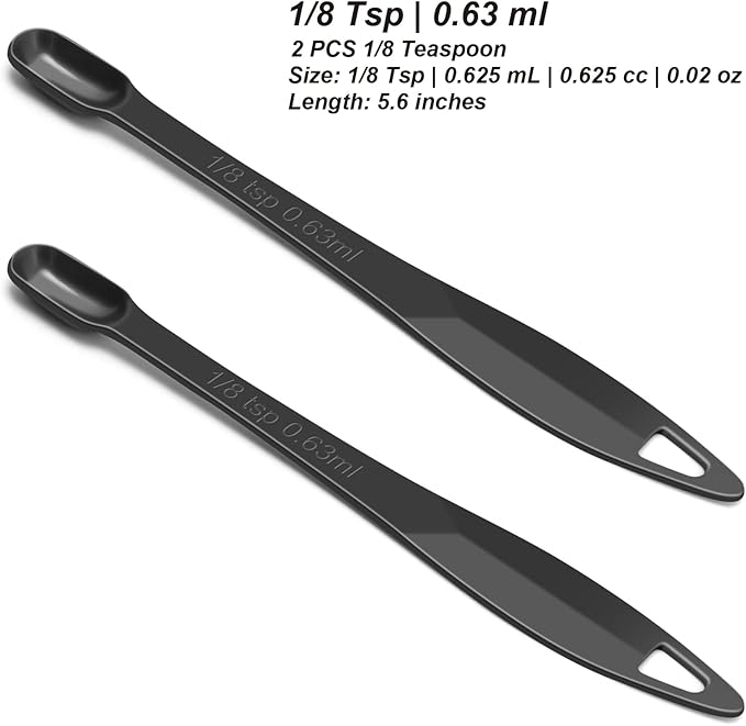 2 Pcs 1/8 Teaspoon (0.63 mL | 1/8 Tsp | 0.63 cc | 1/64 oz) Stainless Steel Single Measuring Spoon, Long Handle Metal Measuring Spoon, Kitchen Gadgets for Cooking & Baking(Black)