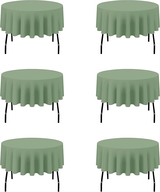 BRILLMAX 6 Pack Sage Green 70 Inch Round Tablecloths Fit 30" to 54" Tables (8-20" Drop) - Circle Bulk Linen Polyester Fabric Washable Cloth Cover for Wedding Reception Banquet Birthday Party Buffet