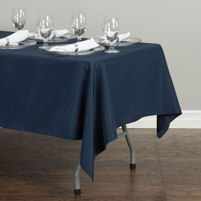 LTC LINENS 10 Pack Rectangular Tablecloths Navy Blue 60 x 102 Inch for 6 ft Rectangle Banquet Tables with Half-Drop - Stain and Wrinkle Resistant Polyester Fabric Cloth Table Covers for Wedding, Party