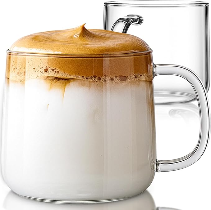 Aquach 20 oz Large Glass Coffee Mugs with Handle Set of 2 - Clear Glass Cups for Latte, Cappuccino, and Tea