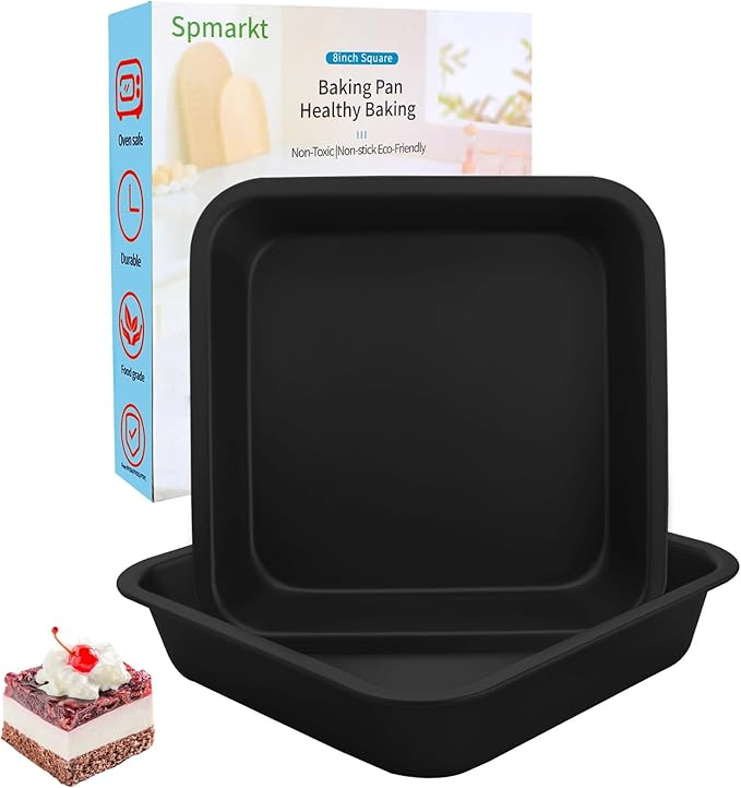 2-Pack 8x8 Square Cake Pan, Nonstick Brownies Square Cake Pan, 8 inch Square Baking Pan for Making Meat Dishes, Square Cake Pan for Beginners, Easy to Clean