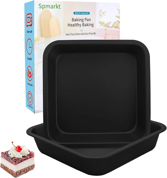 2-Pack 8x8 Square Cake Pan, Nonstick Brownies Square Cake Pan, 8 inch Square Baking Pan for Making Meat Dishes, Square Cake Pan for Beginners, Easy to Clean