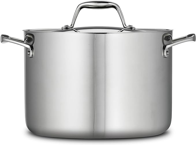 Tramontina Signature Tri-Ply Clad Stainless Steel 8-Quart Stock Pot with Lid, Induction-Ready Pasta Pot, Dishwasher-Safe, NSF-Certified, Made in Brazil
