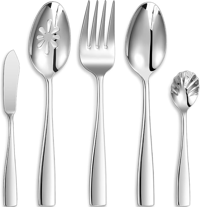 KEAWELL Premium Louis Serving Utensils, 18/10 Stainless Steel, Squared Edge Design, Mirror Finish, Dishwasher Safe (Hostess Serving Utensil Set)