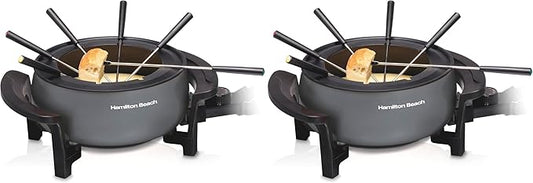 Hamilton Beach 12 Cup Electric Fondue Pot Set with Temperature Control, 6-Color Coded Forks, for Cheese, Chocolate, Hot Oil, Broth, 3 Quart PFAS-Free Nonstick Interior, Gray (86202) (Pack of 2)