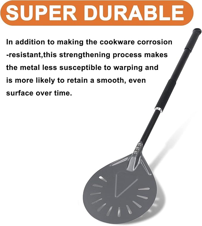 Pizza Turning Peel - 7 Inch Aluminum Perforated Pizza turner with 31 Inch Long handle Lightweight, Metal Pizza Peel for Outdoor Pizza Oven Accessories