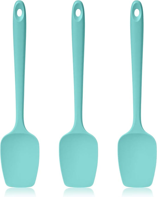 600ºF Heat Resistant Spatulas, High Heat Food Safe Semless Kitchen Silicone Spoon Spoonula Scraper Set for Cooking Baking Mixing Scraping Stirring Nonstick Cookware Pan Bowl (3Pcs,Aqua Sky)