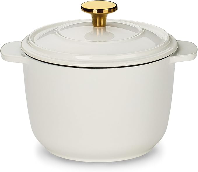CAROTE 2QT Enameled Cast Iron Dutch Oven Pot with Lid, Mini Round Dutch Oven for Small Sourdough Bread, Stews, Soups, Sauces, Beans, Rice, Serves 1-2, Dual Handles, Healthy & Non-Toxic, All Stovetop Compatible, Oven Safe up to 500° F, White