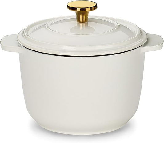 CAROTE 2QT Enameled Cast Iron Dutch Oven Pot with Lid, Mini Round Dutch Oven for Small Sourdough Bread, Stews, Soups, Sauces, Beans, Rice, Serves 1-2, Dual Handles, Healthy & Non-Toxic, All Stovetop Compatible, Oven Safe up to 500° F, White