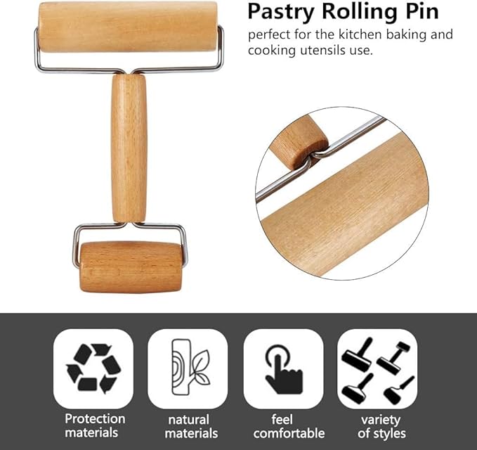 Pizza Rolling Pin, Small Rolling Pin, Non-Stick Wooden Dough Roller for Pastry Tortilla Pizza Cookie Dumpling(Type 3)
