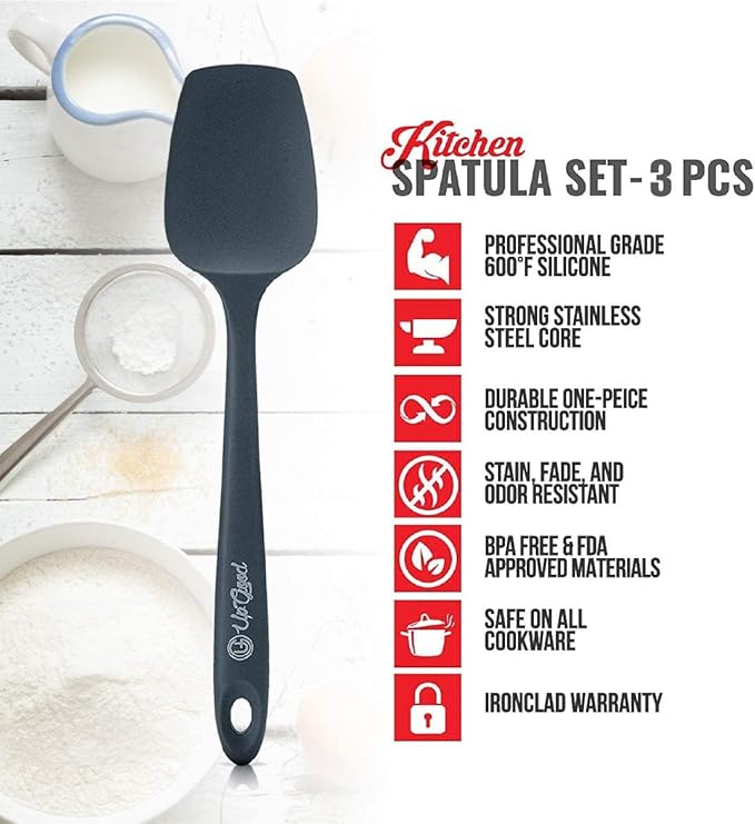 UpGood Silicone Spatula Set 600°F - High Heat Resistant Nonstick, Small and Large Kitchen Spatulas - Flexible BPA Free Professional Grade Cookware - Utensils for Cooking, Baking, Mixing(3 Pcs, Grey)