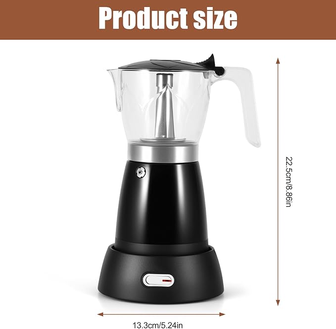 AOZBZ Coffee Pot Electric Espresso Coffe Maker, 300ml 6 Cups Stainless Steel Moka Pot with Overheat Protection and Detachable Base, Portable Italian Moka Maker, 450W