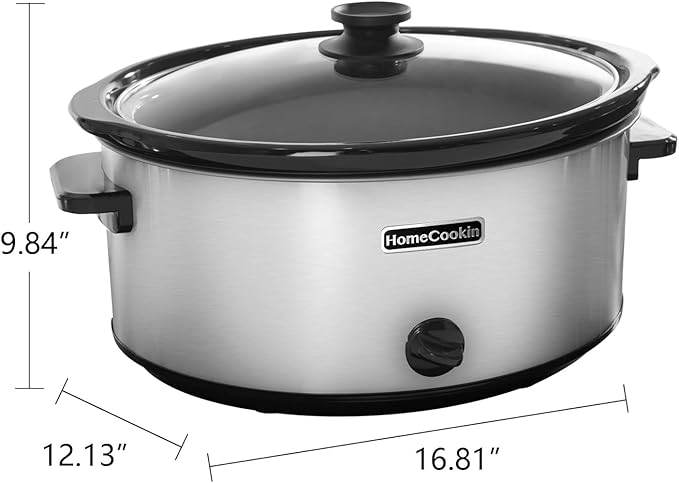 HOMECOOKIN 8 Quart Slow Cooker Oval Manual Pot Food Warmer with 3 Cooking Settings, Stainless Steel