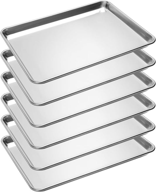 6 Pack Half Size Baking Sheet Pan, Aluminum Commercial Cookie Sheet Pan, Durable & Anti-Stick 18”x 13”