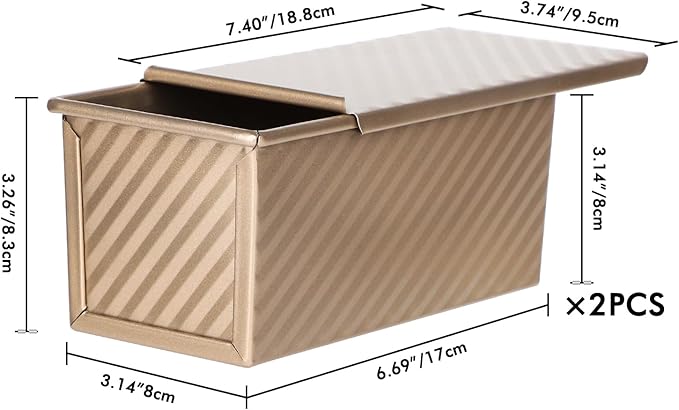 Beasea Pullman Loaf Pan with Lid, 2 Pack 0.5 lb Small Non-Stick Bread Loaf Pans Carbon Steel Mini Bread Toast Box for Homemade Bread Toast Oven Baking - Gold