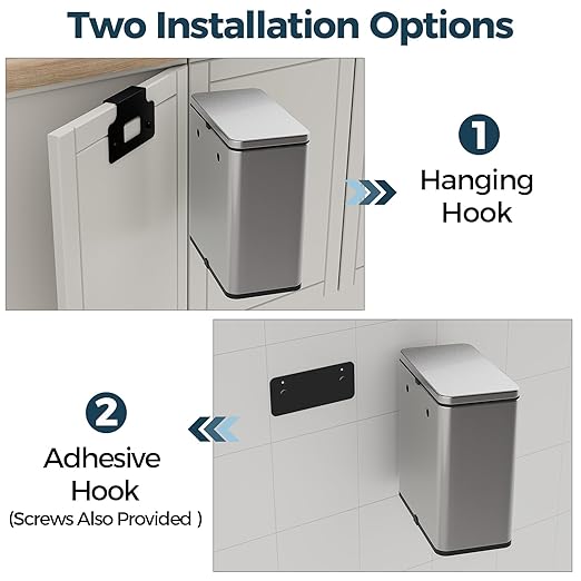 Stainless Steel Hanging Trash Can with Lid and Inner Bucket, 2 Gallon Kitchen Compost Bin for Counter Top, Under Sink or Wall Mount, Small Garbage Can for Cupboard/Bathroom/Bedroom/RV