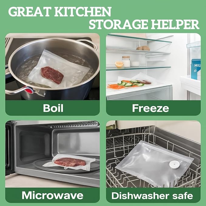 Vacuum sealer bags for food,reusable double zipper vacuum bag with air valve,suitable for sous vide cooking and microwave heating,dishwasher and freezer safe (13.4 * 11.8inch) 20pcs.