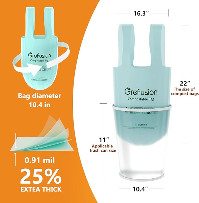 Compostable trash Bags, 2.6 Gallon,Thick 0.91 mils,Compost bin Kitchen,Food Scrap Waste Bags,Small trash bags for compost bin kitchen,Certified by BPI and OK Compost, (80 Count)