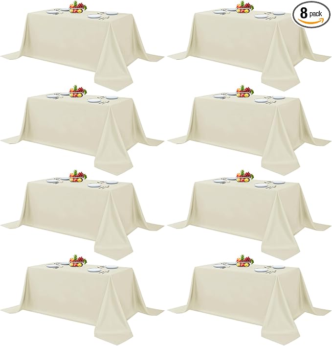 Fitable 8 Pack Rectangle Tablecloths: Stain Resistant Wrinkle Free Fabric Table Clothes, Washable Reusable Polyester Table Covers for Wedding Party Birthday Banquet Reception(Ivory, 90x132 Inch)