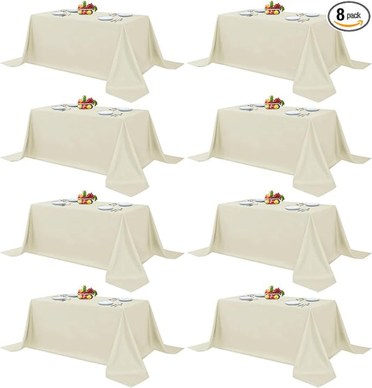 Fitable 8 Pack Rectangle Tablecloths: Stain Resistant Wrinkle Free Fabric Table Clothes, Washable Reusable Polyester Table Covers for Wedding Party Birthday Banquet Reception(Ivory, 90x132 Inch)
