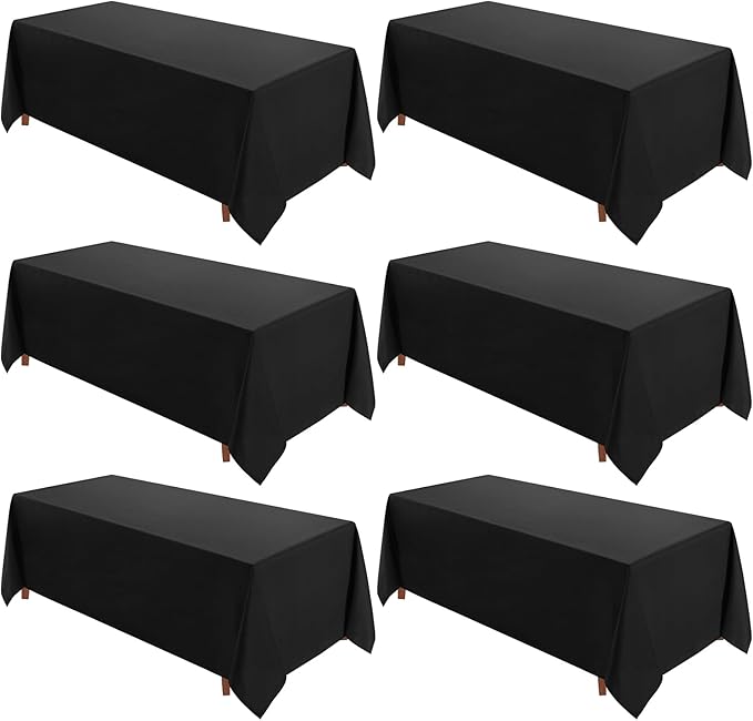 VidaFete Table Cloth 6 Pack 90 * 156inch Rectangle Tablecloth Polyester, Stain Wrinkle Resistant Polyester Dining Table Cover for Kitchen Dinning Party Wedding Rectangular Tabletop Decoration(Black)