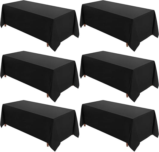 VidaFete Table Cloth 6 Pack 90 * 156inch Rectangle Tablecloth Polyester, Stain Wrinkle Resistant Polyester Dining Table Cover for Kitchen Dinning Party Wedding Rectangular Tabletop Decoration(Black)