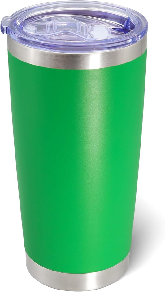 20oz Tumbler Bulk Stainless Steel Tumblers with Lid Vacuum Insulated Double Wall Travel Coffee Mug Powder Coated Tumbler Cup for Hot and Cold Drinks(Green, 1 pack)