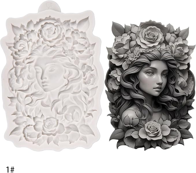 (Four-piece set) Flower girl portrait relief, DIY silicone mold, cake chocolate mold wedding cake decoration tool soft cake mold