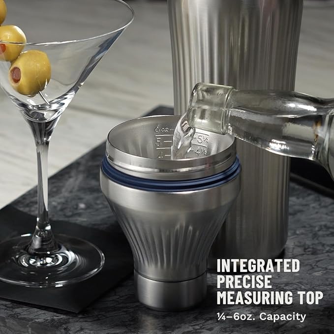 Elevated Craft Diamond Edition Hybrid Cocktail Shaker Set - Premium Vacuum Insulated Stainless Steel, 28 oz, Includes Built-In Strainer, Precise Measuring Top & XL Polishing Cloth - Martini Shaker