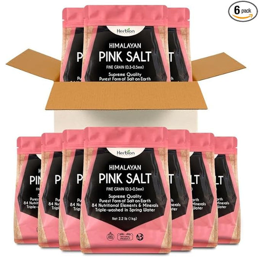 Herbion Naturals Himalayan Pink Salt Pouch Fine Grain, 100% Pure with 84 Minerals for Seasoning, Resealable, Organic, All-Natural Salt, Triple-Washed in Spring Water, Vegan, Kosher Certified, pack of 6