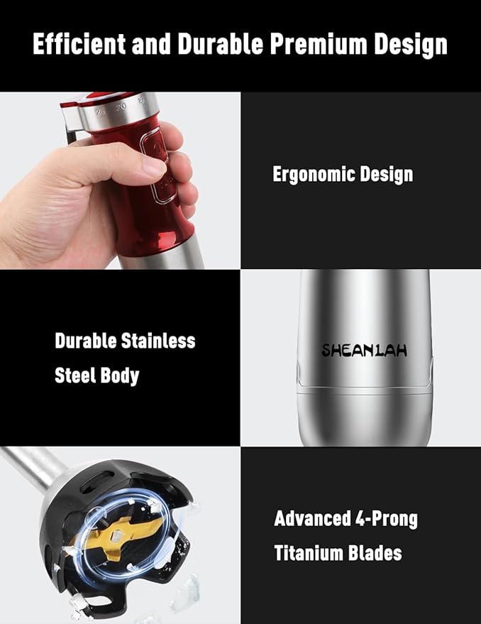 Powerful Immersion Blender handheld, 2025 New Update Hand Blender, Scratch-Resistant Corded Hand Mixer with Heavy-Duty Copper Brushless Motor and Gift Box Red