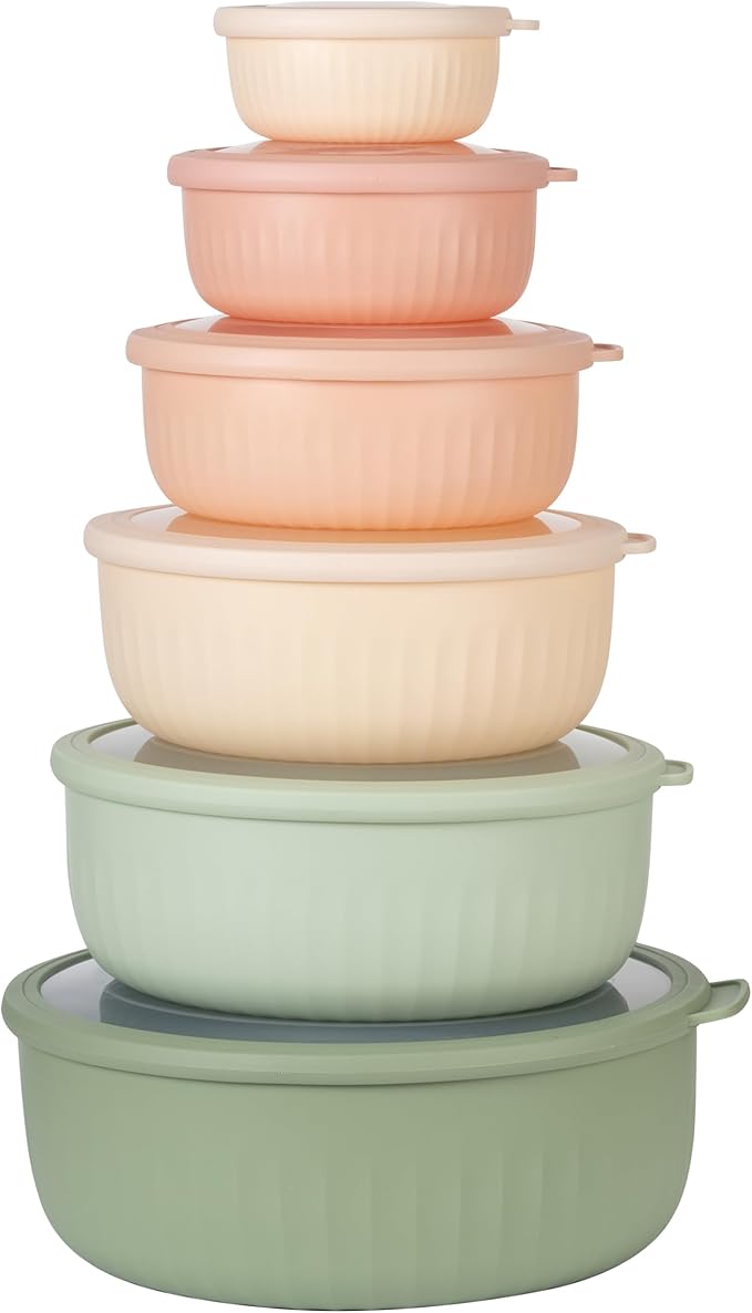 COOK WITH COLOR Prep Bowls with Lids- Wide and Deep Nesting Plastic Small Mixing Bowl Set with Lids, 12 Piece Set - Wide Bowls, Mint/Pink