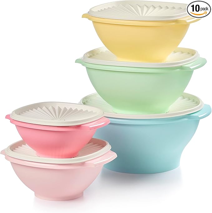Tupperware Heritage Collection, 10 Piece Food Storage Container Set in Vintage Colors, Dishwasher Safe and BPA Free (5 Bowls, 5 Lids)