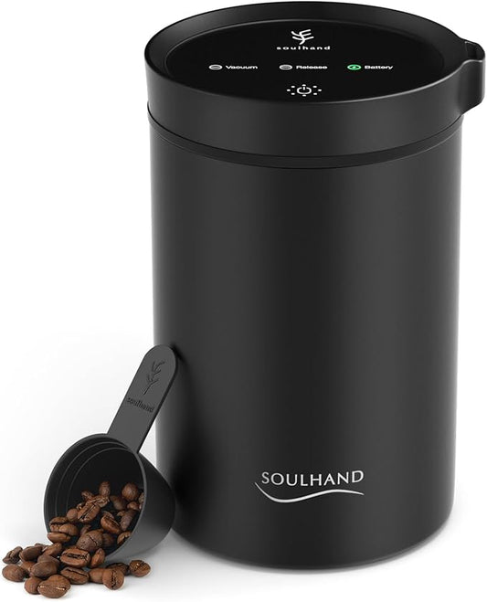 SOUL HAND Vacuum Coffee Canister, Airtight Sealed Coffee Canister Automatic Vacuum Stainless Steel Coffee Containers, Coffee Bean Storage Container for Coffee/Food Storage 1.6 L