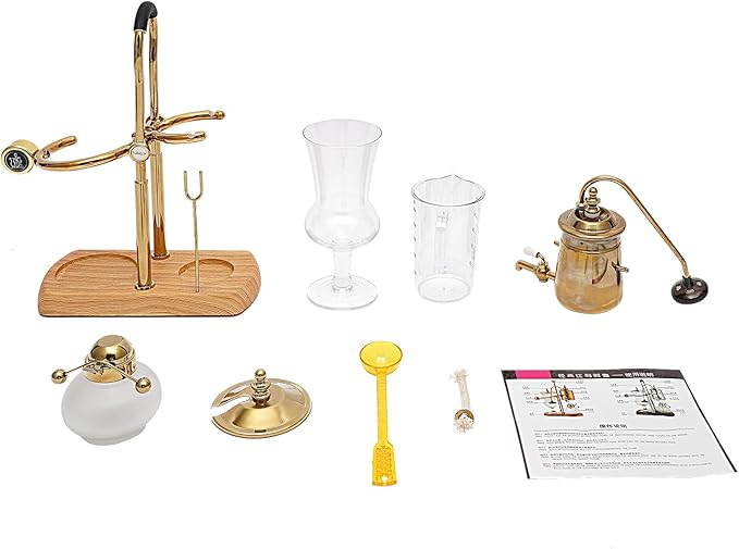JOMCYDM Balance Syphon Coffee Maker Elegant Unique Belgian Machine for Coffee and Tea Easy to Clean Integrated Filter Gold Accents Decorative Design Best Tasting Coffee Espresso Brewer