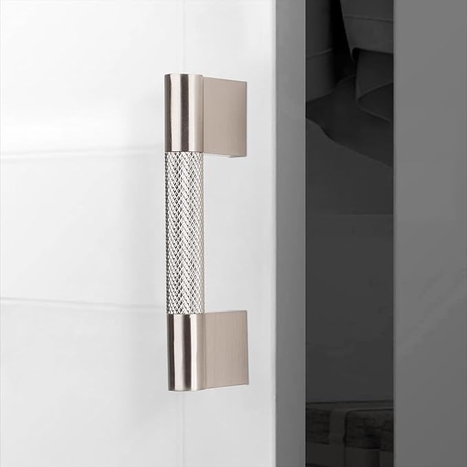 10 Pack 3 inch(76mm) Brushed Satin Nickel Kitchen Cabinet Handles Knurled Cabinet Pulls Drawer Pulls Kitchen Hardware