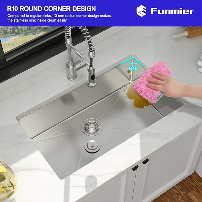 30 Inch Undermount Kitchen Sink - 30 x 18 Kitchen Sinks Undermount 16 Gauge Single Bowl Stainless Steel Under Mount Handmade Basin with Offset Drainer