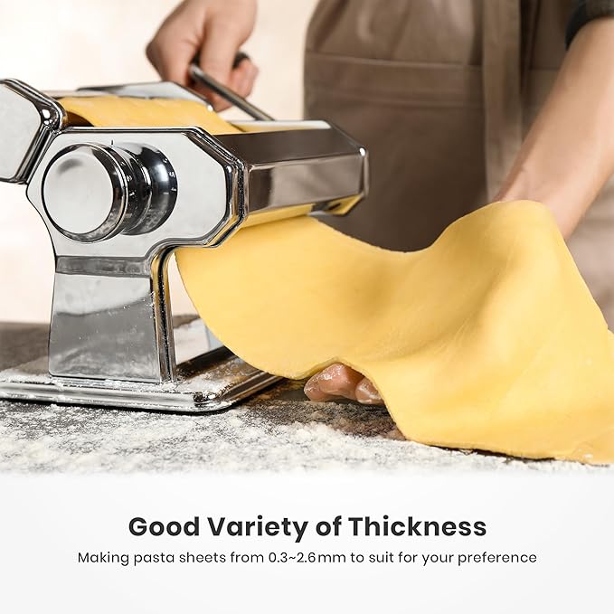 ISILER Pasta Maker, 9 Adjustable Thickness Settings 2 in 1 Pasta Machine with Rollers and Cutter, Noodle Maker for Dumpling Skin, Spaghetti, Fettuccini, Lasagna