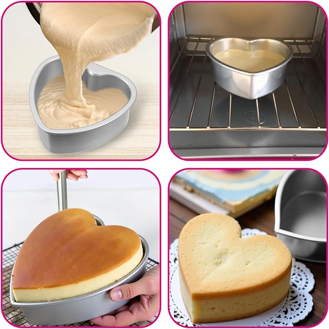 3 Pcs Heart Baking Pan with Removable Bottom, 8 Inch Aluminum Love Cake Molds, Reusable Heart Baking Tool for Kitchen, Wedding, Family, Gathering, Valentine's Day, Birthday Party