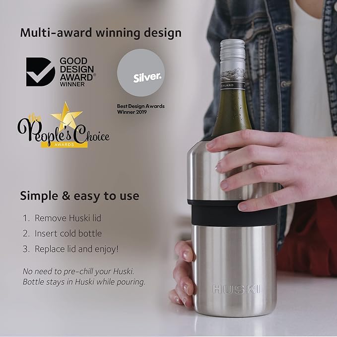 Huski Wine Chiller | Award Winning Iceless Design | Keeps Wine Cold up to 6 Hours | Wine Accessory | Next Generation Ice Bucket | Fits Some Champagne Bottles | Perfect Gift for Wine Lovers (Champagne)