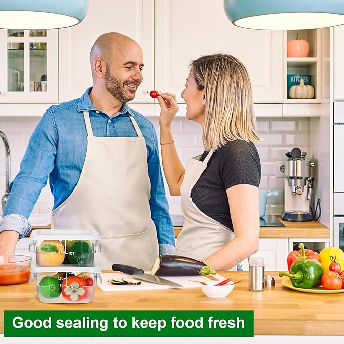 2 Pieces Square Food Storage Containers Polycarbonate Clear food Container with Lid Commercial Storage with Graduations for Commercial Kitchen Dough Marinating Meat(White,2 Qt)