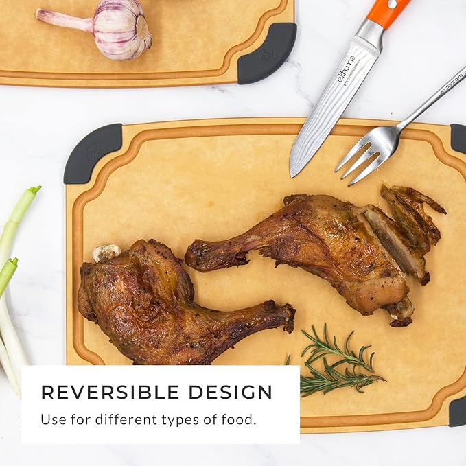 Elihome Essential Series Cutitng Board for Kitchen- Natural Wood Fiber Composite, Dishwasher Safe, Eco-Friendly, Juice Grooves, Non-slip Feet, Non-Porous, Reversible, BPA Free, Medium - 12" x 8"