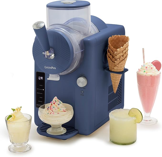 GreenPan Frost Ice Cream Machine & Frozen Drink Maker, Soft Serve, Slushie, Sorbet, Milkshakes & Cocktails, No Freezer Needed, 15-in-1, 7 Textures, Quiet & Rapid, Easy Clean, Family Size, Berry Blue