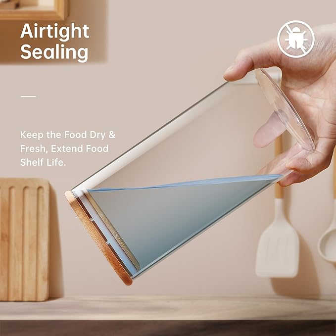 32oz - 4 Pack Glass Jars with Bamboo Lids, Glass Pantry Storage Containers with Airtight Lids, Round Air Tigh Food Storage Canisters for Cereal, Pasta, Flour, Sugar, Rice, Best for Kitchen Organizer