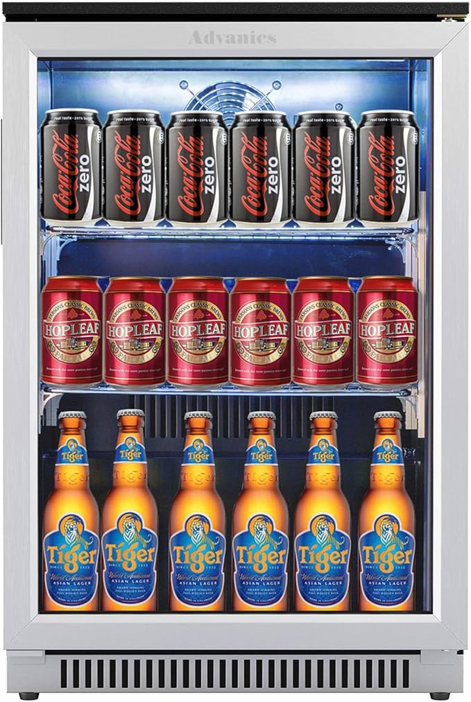 20IN Beverage Refrigerator with Glass Door-120 Can Built in Under Counter Fridge & Freestanding,Ideal for Soda,Beer Drink Cooler